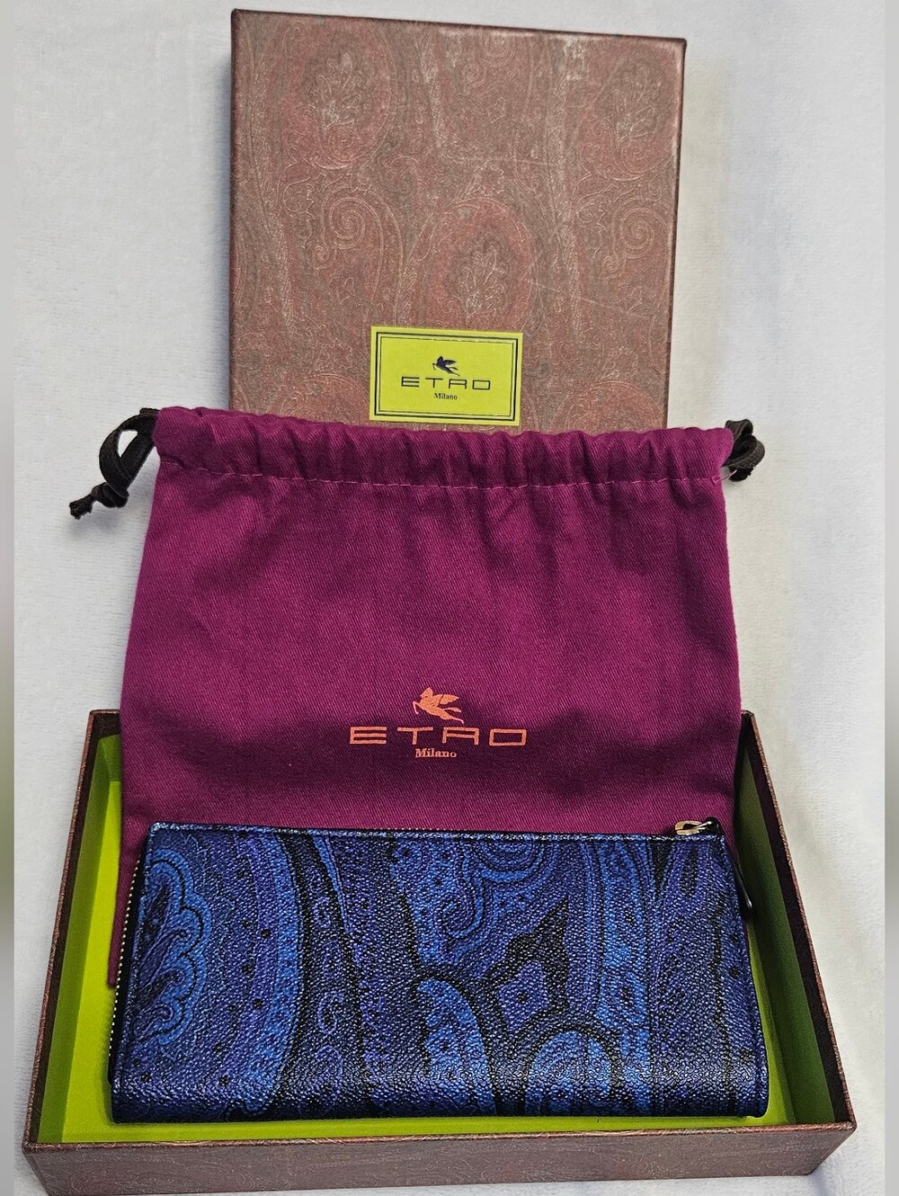 Etro Milano Indigo Paisley Zip Wallet